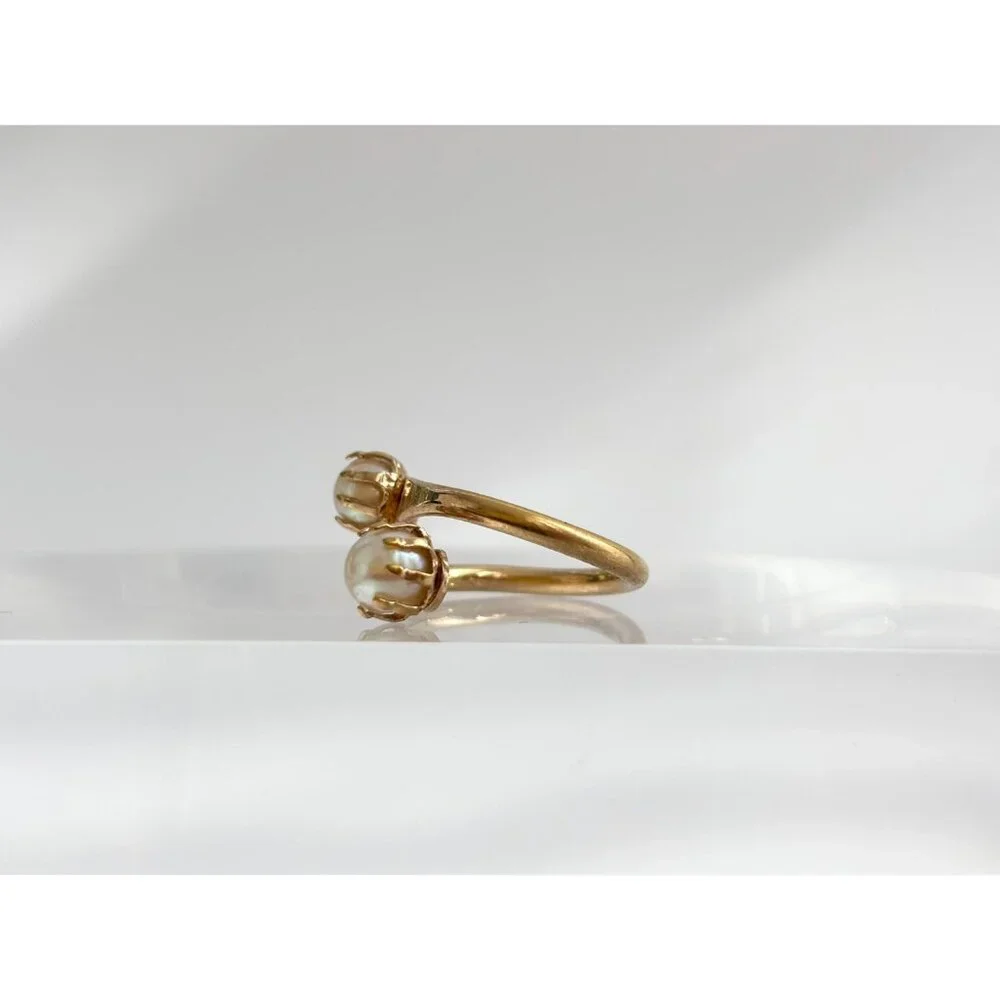 Faux Pearl Wrap Adjustable Gold Toned Costume Jewelry Vintage Ring - sz 4.25 - Picture 9 of 16